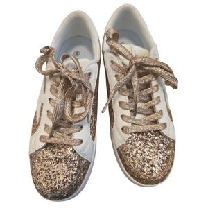 NILUBER Women's‎ White Rose Gold Glitter Star Sneakers Shoes US Size 6 EUR 36